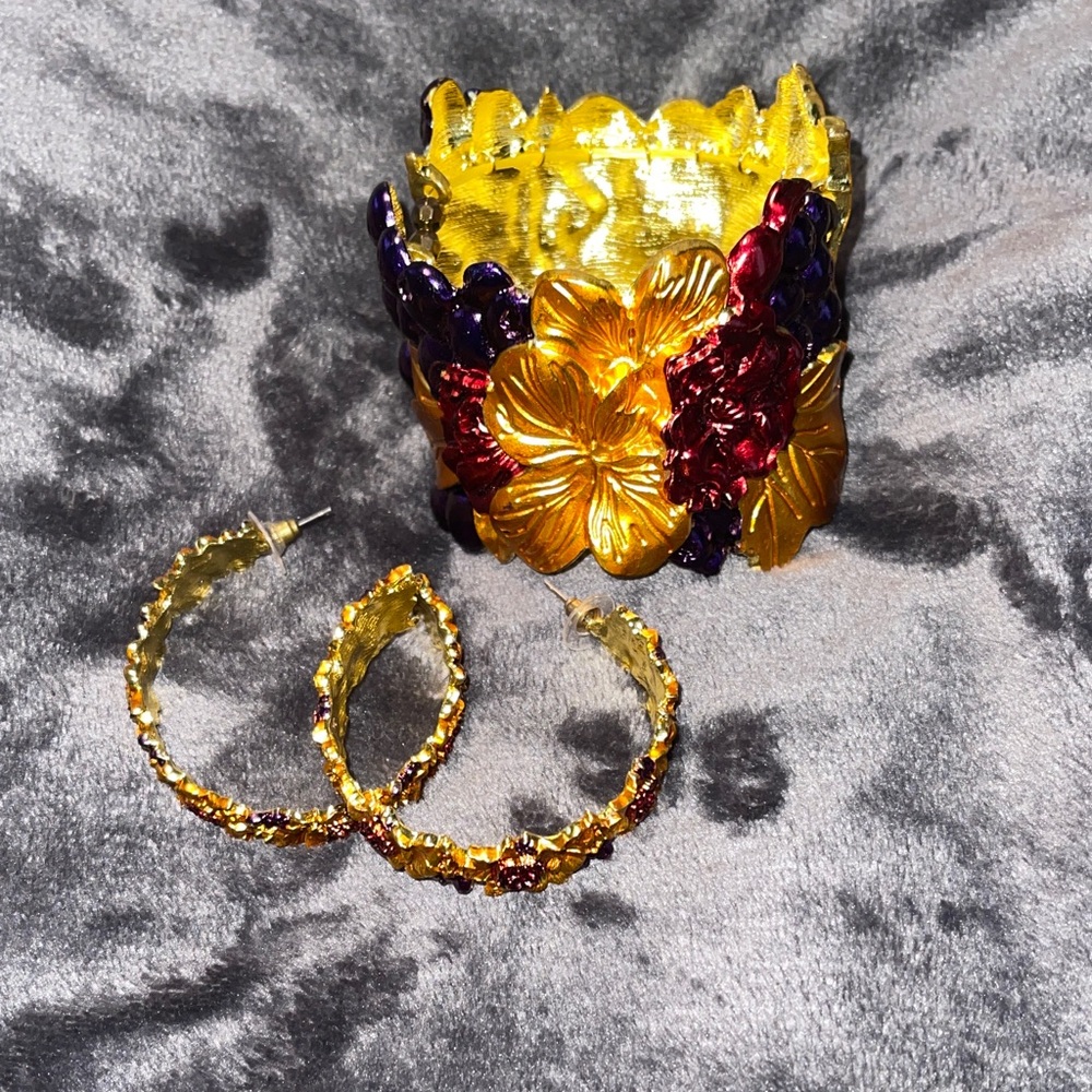 Floral Gold and Purple Jewelry Set